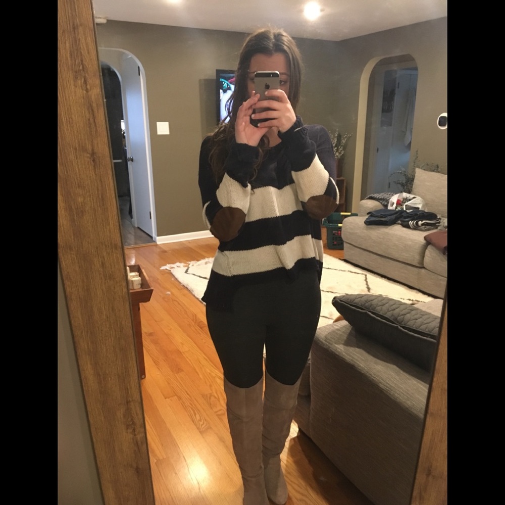 Blue and white knit sweater
